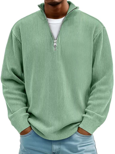 Corduroy Zipper Stand Collar Sweatshirt Fashion Warm Solid Color Long Sleeve Top Men's Casual Polo Shirt Clothing
