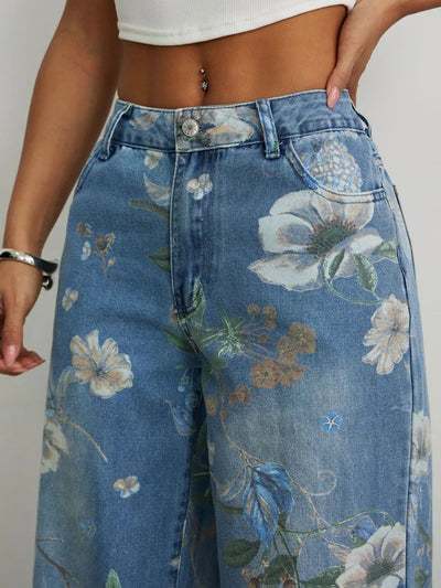 Printed Wide Leg Jeans - Firebrands