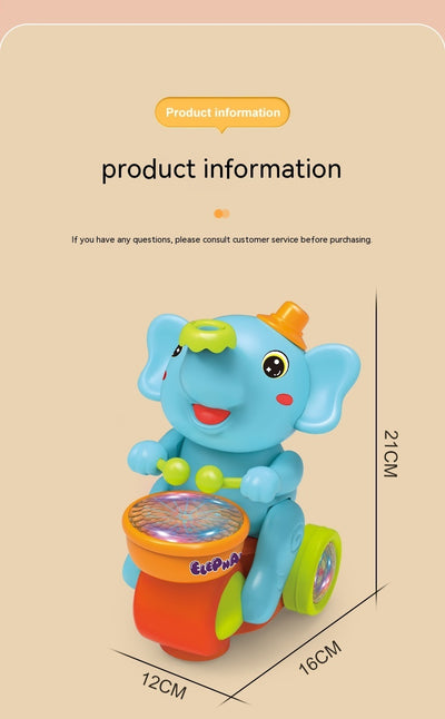 Carrinho de brinquedo elétrico infantil fofo em forma de elefante com música e luzes.