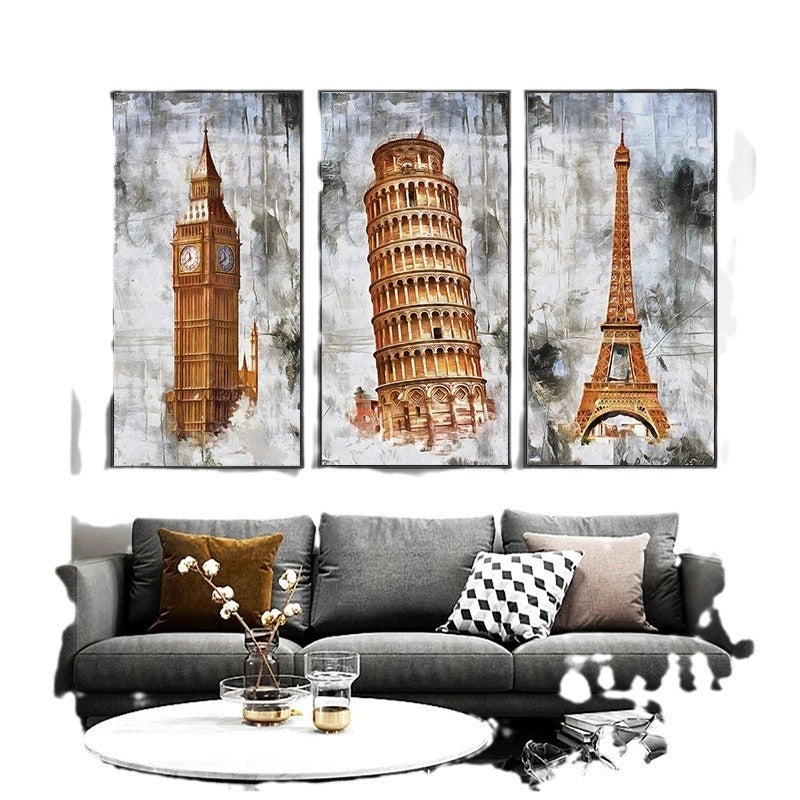 Bedroom Retro Golden Tower Landscape Canvas Painting