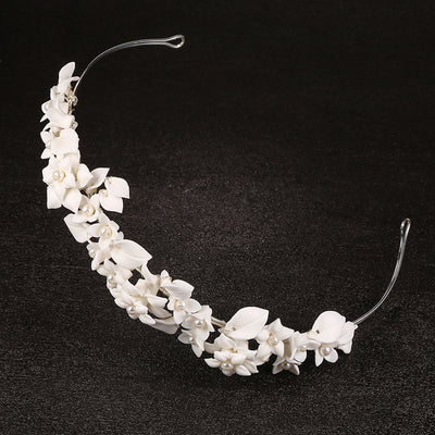 Handmade White Ceramic Flowers Headwear