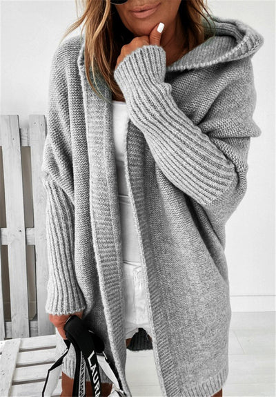 Ins Knitted Hooded Cardigan Fashion Loose Solid Color Batwing Sleeve Sweater Autumn And Winter Women's Clothing