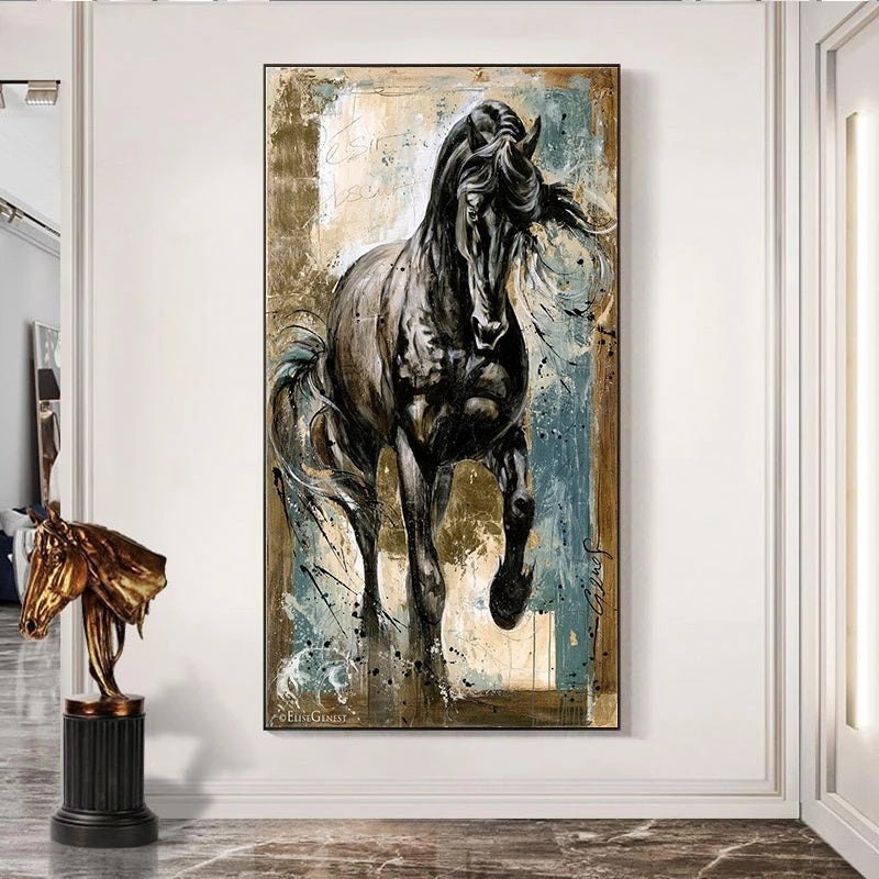 Pintura a óleo sobre corrida de cavalos nórdicos em tela, arte de parede impressa, cartaz de animal