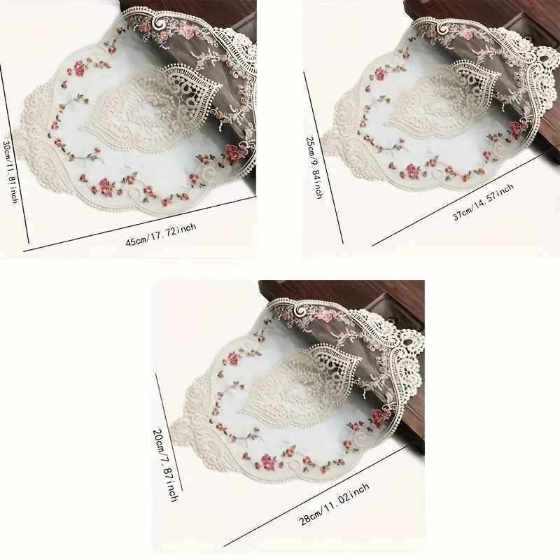 Vintage French Lace Embroidered Coaster and Placemat Decor