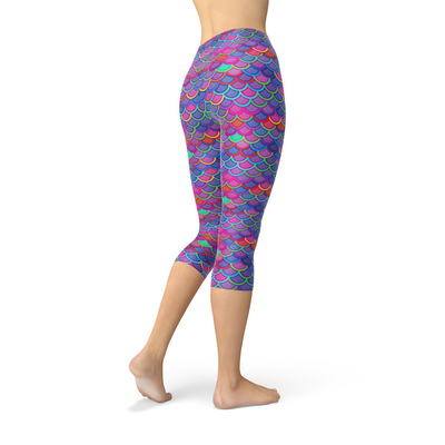 Womens Purple Pink Mermaid Capri Leggings - Firebrands