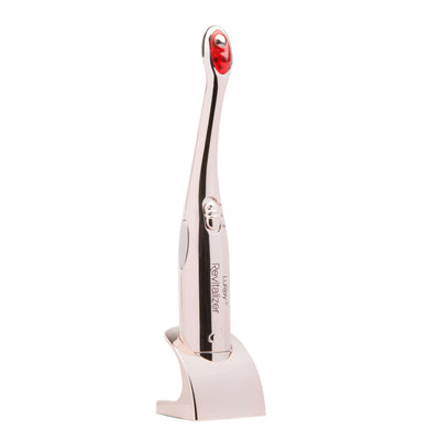 Portable Micro current Facial Toning Device on stand, designed for smoother and wrinkle-free skin.