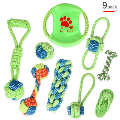Braided Cotton Rope Chew Toys - 9 pack of durable and fun pet toys for chewing and tugging.