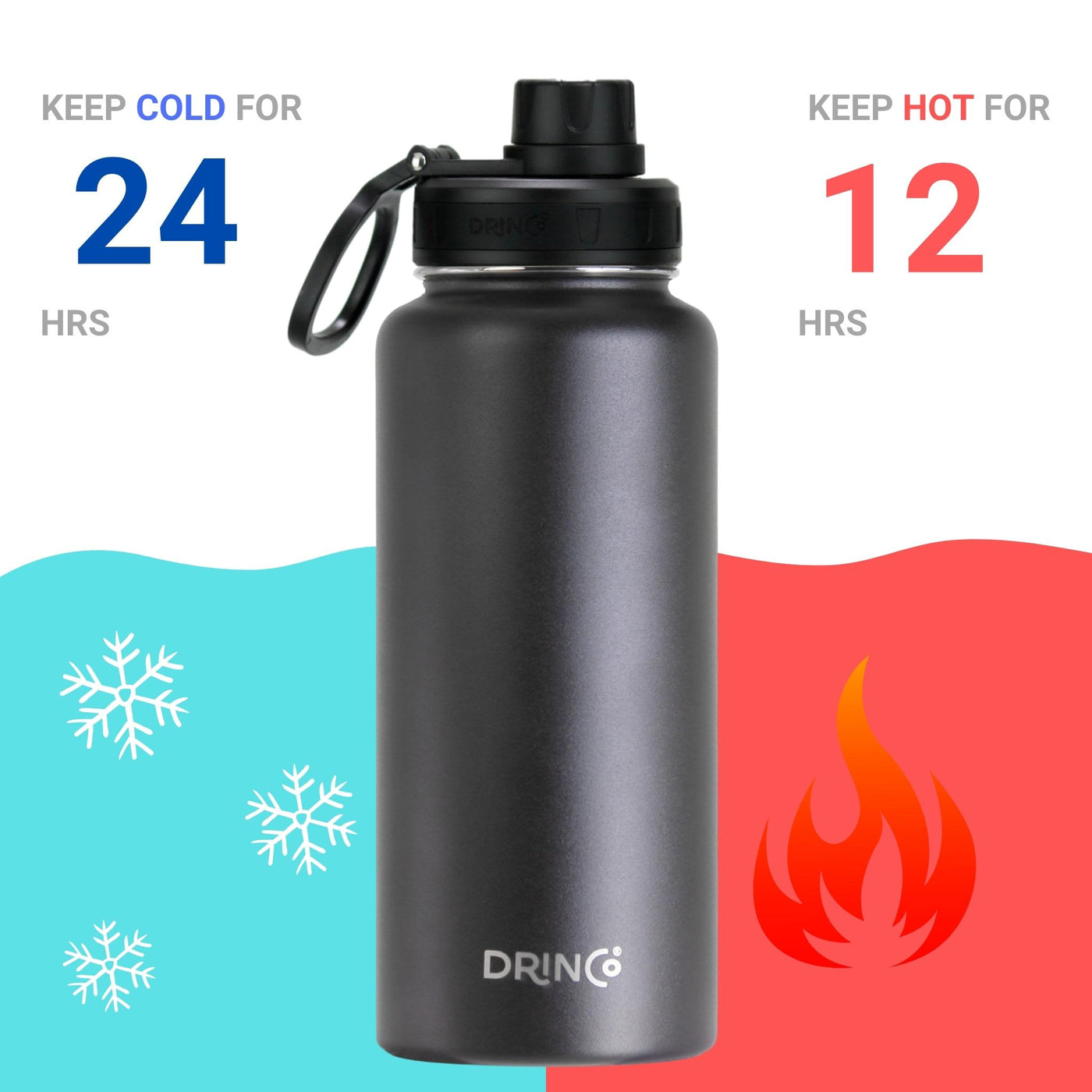 DRINCO® 32oz Stainless Steel Water Bottle - Black - Firebrands