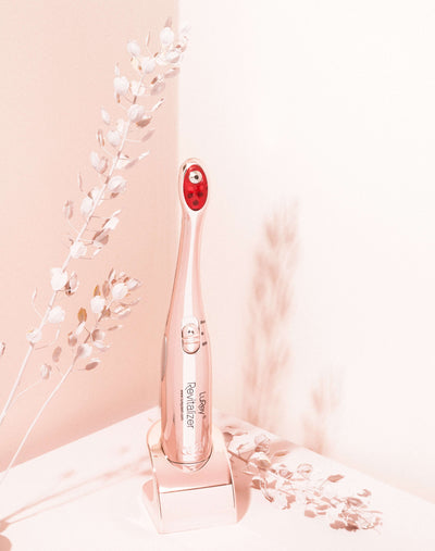 Portable Micro current Facial Toning Device in a sleek design, featuring red light therapy for anti-aging and skin rejuvenation.