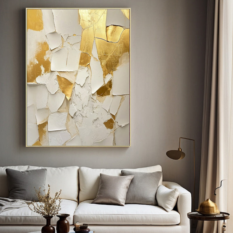 Golden And White Texture Painting Handmade Oil Painting Abstract On Canvas  Medieval Minimalist Wall Art For Living Room Home Decor