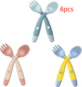 Colher de silicone para bebé, conjunto de utensílios auxiliares para alimentação infantil, garfo flexível e macio para treino de alimentação de crianças pequenas.