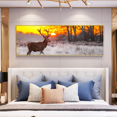 Sunset Landscape Wall Art Poster And Print Deer In Forest Canvas Painting