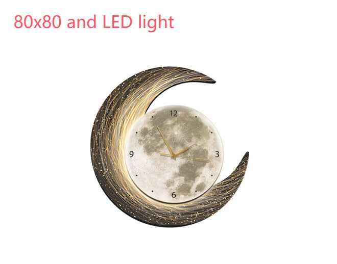 Moon Clock Living Room Clock Decorative Painting Silent Wind Wall Lamp