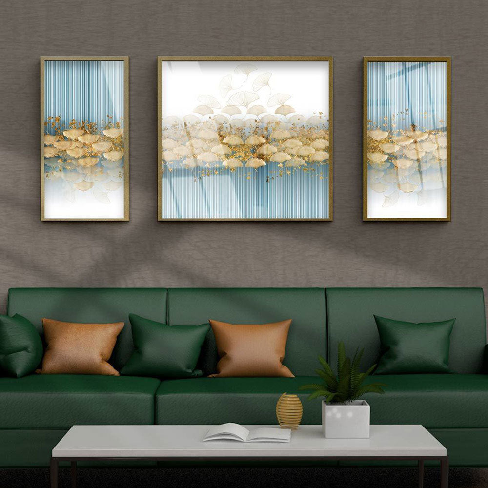 Set Of Luxury Abstract Golden Canvas Wall Art