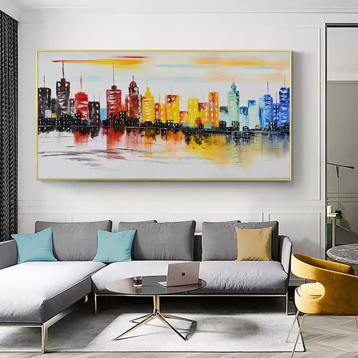 Modern Abstract Oil Painting City Art Spray Canvas