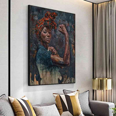 Poster de pintura em tela de uma mulher africana forte para decoração de parede