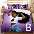 Conjunto de cama com estampado de menina africana para decoração de quarto infantil.