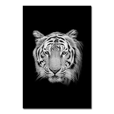 Black And White Animals Tiger And Lion Wall Art Canvas Print Poster
