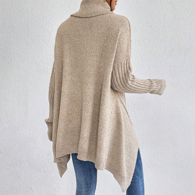Irregular Turtleneck Sweater Winter Loose Long Sleeve Knitted Tops Leisure Warm Pullover Sweater Women's Clothing