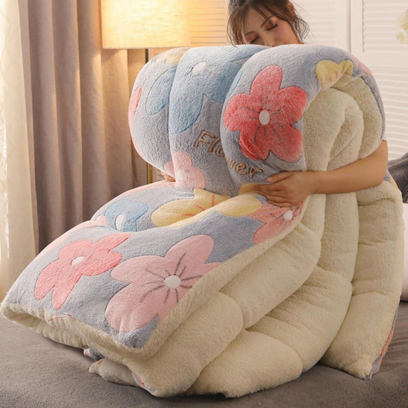 Couette d'hiver épaisse pour dortoir, simple et chaude, en velours d'agneau, double.