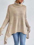 Irregular Turtleneck Sweater Winter Loose Long Sleeve Knitted Tops Leisure Warm Pullover Sweater Women's Clothing