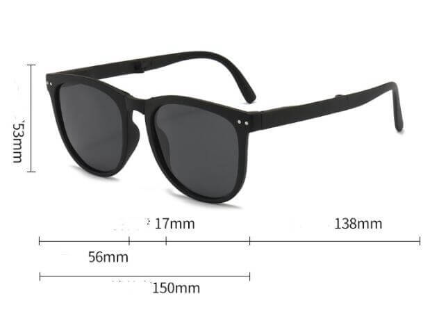 Trendy Foldable Sunglasses For Women TR Polarized Folding Sun Glasses with measurements of 53mm height and 138mm width.
