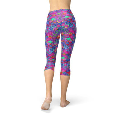 Womens Purple Pink Mermaid Capri Leggings - Firebrands