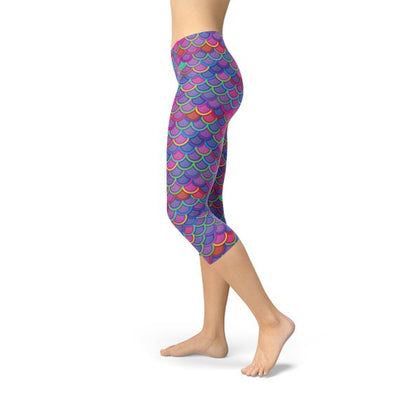 Womens Purple Pink Mermaid Capri Leggings - Firebrands