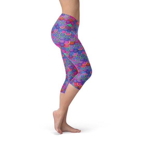 Womens Purple Pink Mermaid Capri Leggings - Firebrands