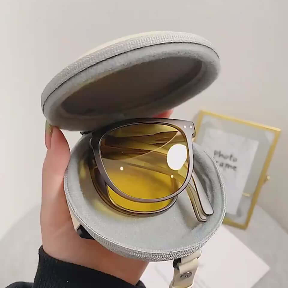 Trendy Foldable Sunglasses For Women TR Polarized Folding Sun Glasses in protective case.