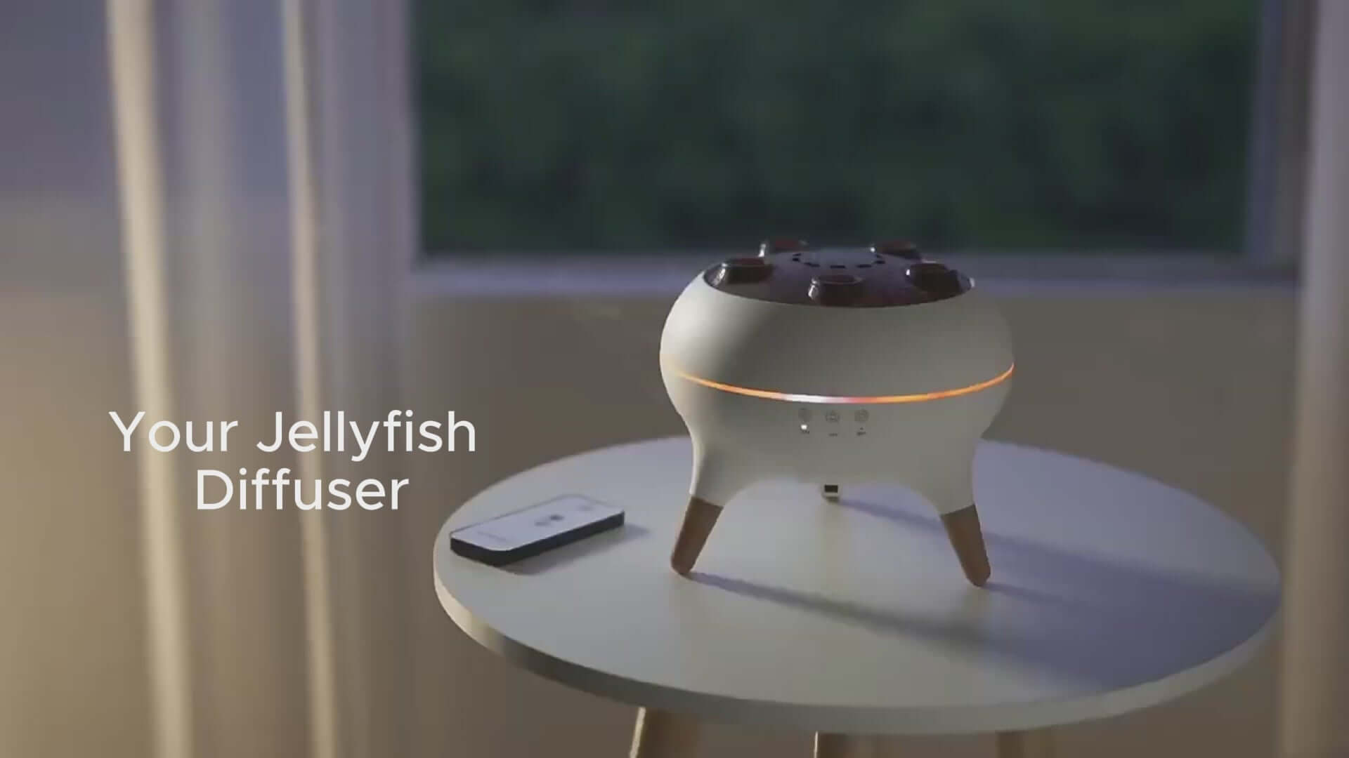 Dynamic Jellyfish Air Humidifier – 250ml Ultrasonic Diffuser with Remote & 7-Color LED Lights on a table