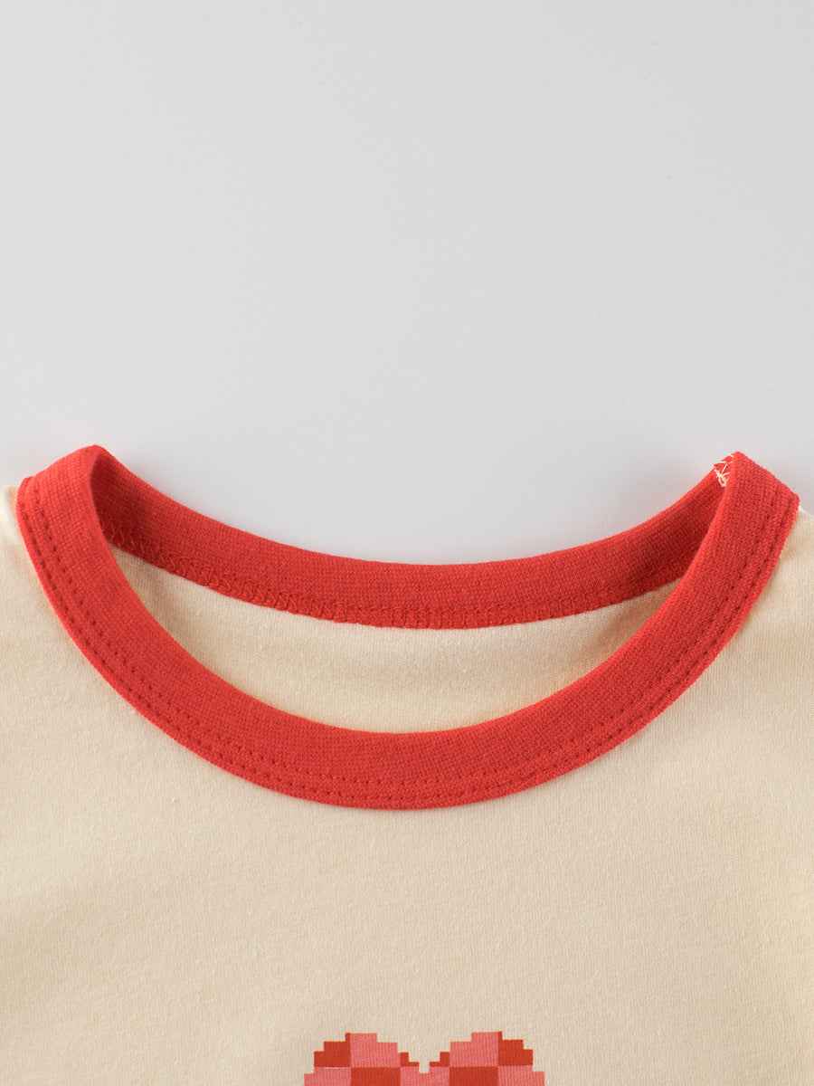 Plaid Red Heart Printing Girls’ T-Shirt In European And American Style