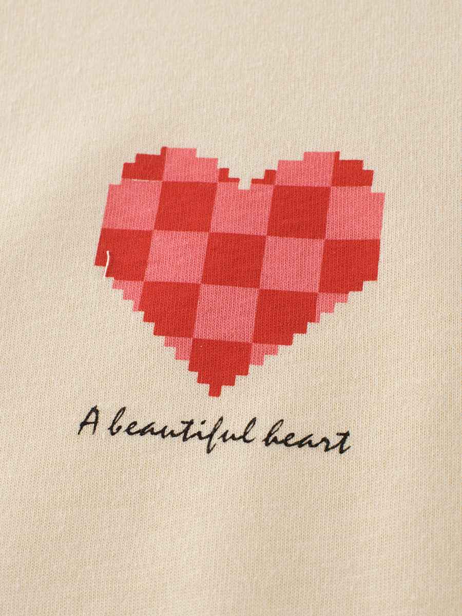 Plaid Red Heart Printing Girls’ T-Shirt In European And American Style