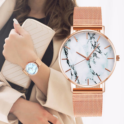 Fashion Rose Gold Mesh Band Creative Marble Female Wrist Watch Luxury Women Quartz Watches Gifts Relogio Feminino Drop Shipping - Firebrands